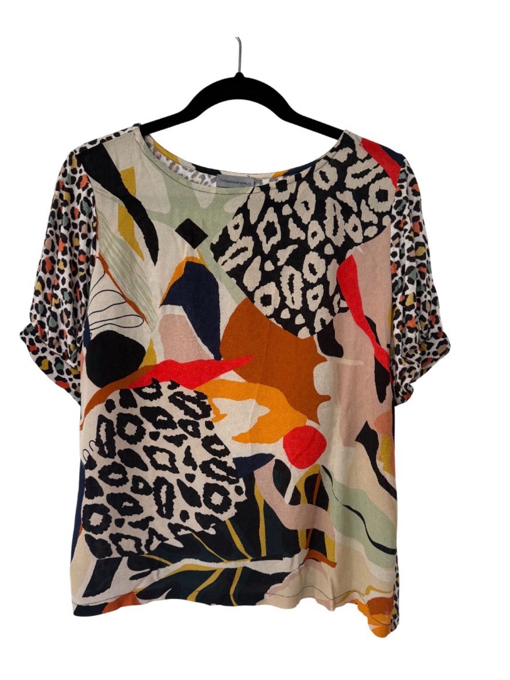 Anthropology Abstract Animal-Print Short Sleeve Blouse in Multicolor